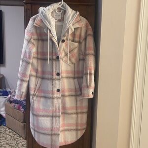 Avec Les Filles Cream Pink Plaid Dickey Long Shacket medium worn once